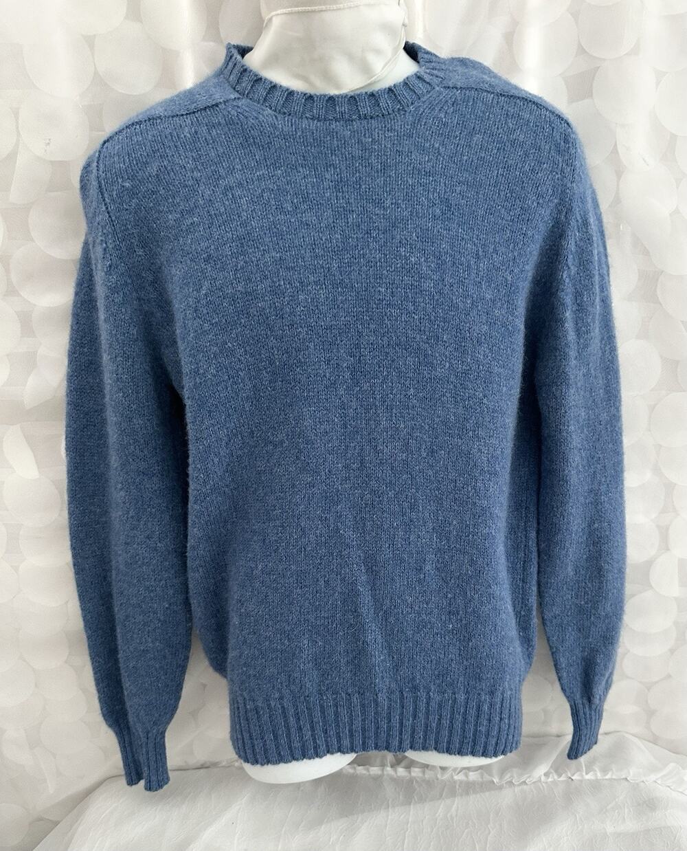 VTG ROOTS Men’s Blue Large 100% Shetland Wool Crewneck Pullover Sweater SCOTLAND